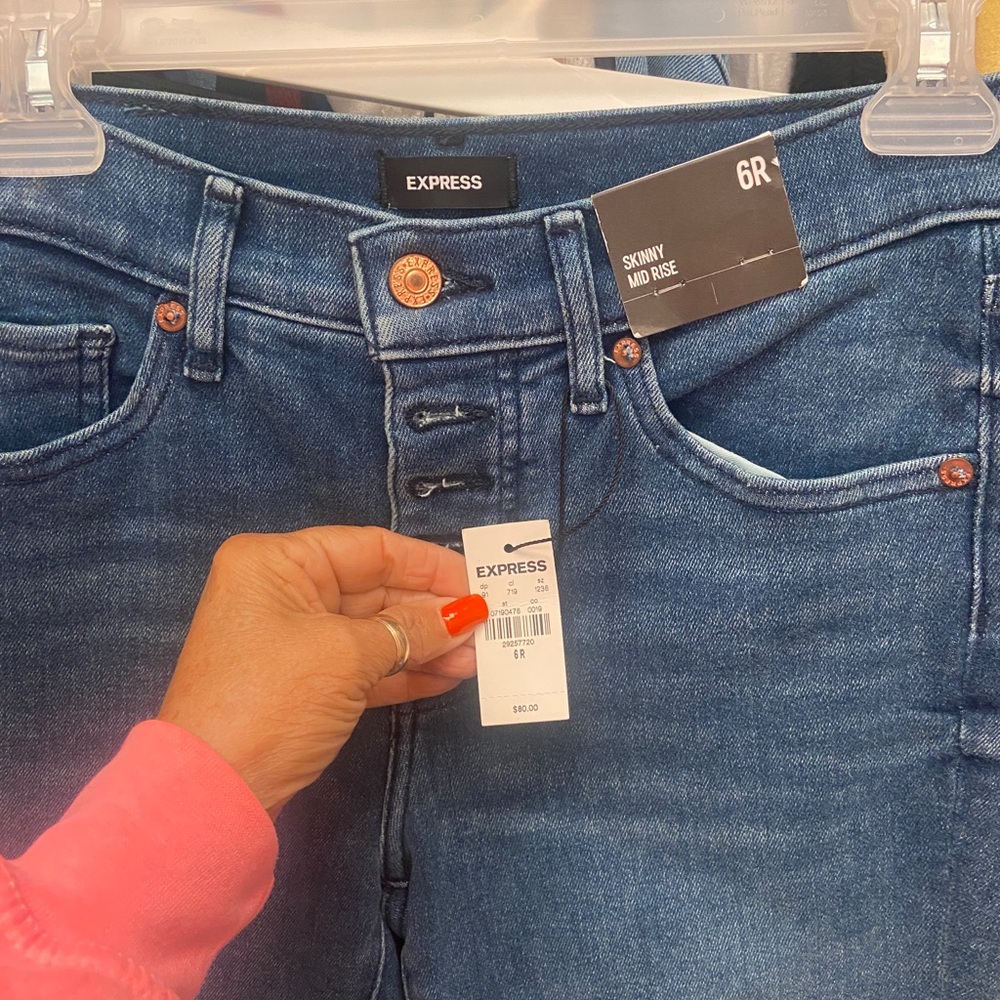 Express Women's Blue Skinny Mid Rise Jeans